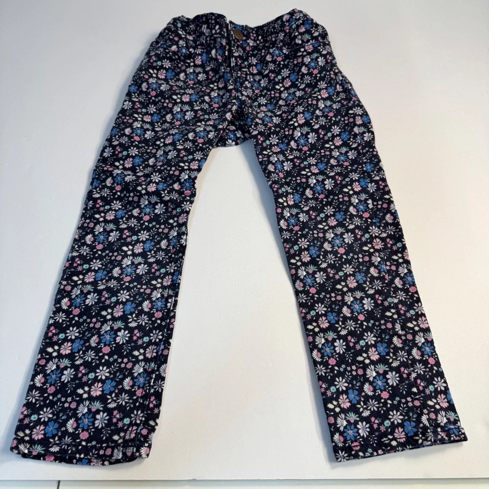 OshKosh Bgosh Girls Navy Blue Floral Pants Size 7 Adjustable Waist